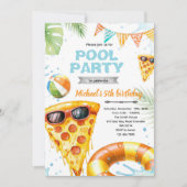 Cute pizza pool party theme invitation kaart (Voorkant)