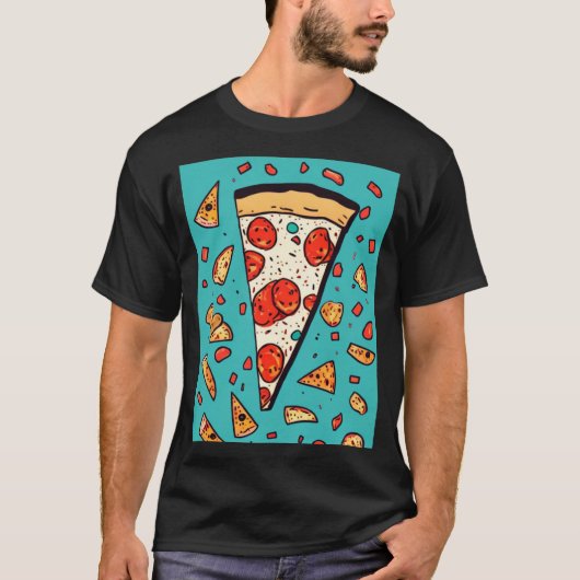 Cute Pizza Slice - Illustratie Cartoon stijl T-shirt (Voorkant)