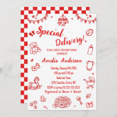 Cute Pizza Special Delivery Doodle Baby Shower Kaart (Voorkant / Achterkant)