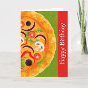Cute pizzaminnaar kleurrijke voedselverjaardag kaart