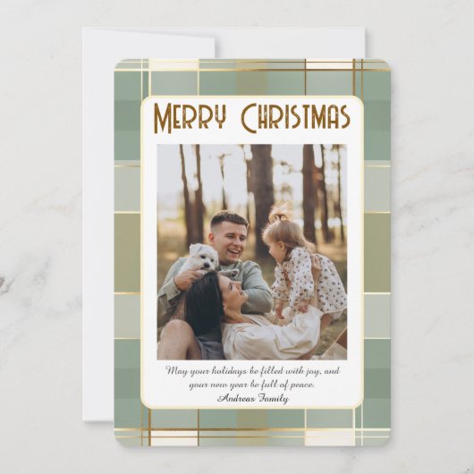 Cute Plaid Christmas Card with Family Photo  Feestdagenkaart (Voorkant)