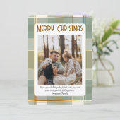 Cute Plaid Christmas Card with Family Photo  Feestdagenkaart (Staand voorkant)