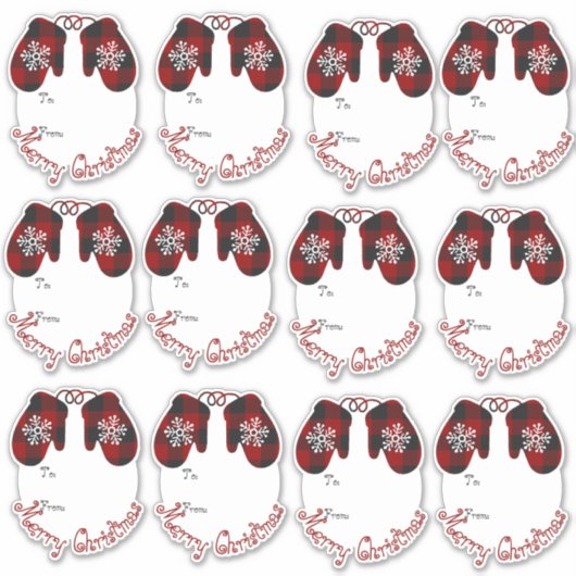 Cute plaid mittens gift labels (Voorkant)
