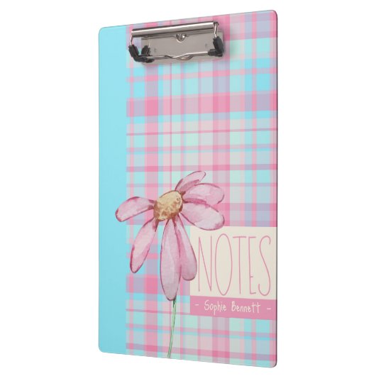 Cute plaid  pastel pink Daisy Notes Notebook  Klembord (Links)