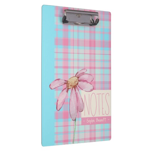 Cute plaid  pastel pink Daisy Notes Notebook  Klembord (Rechts)