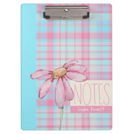 Cute plaid  pastel pink Daisy Notes Notebook  Klembord
