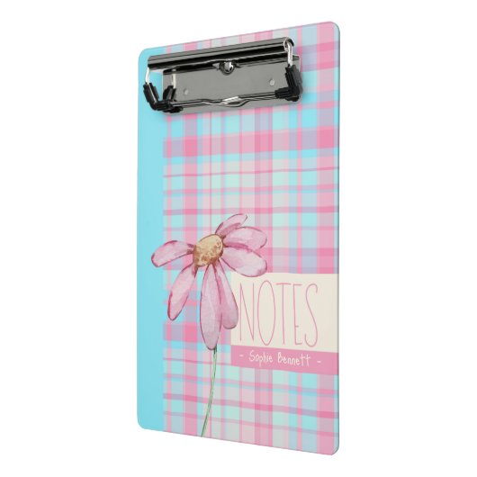 Cute plaid  pastel pink Daisy Notes Notebook  Mini Klembord (Angled2)