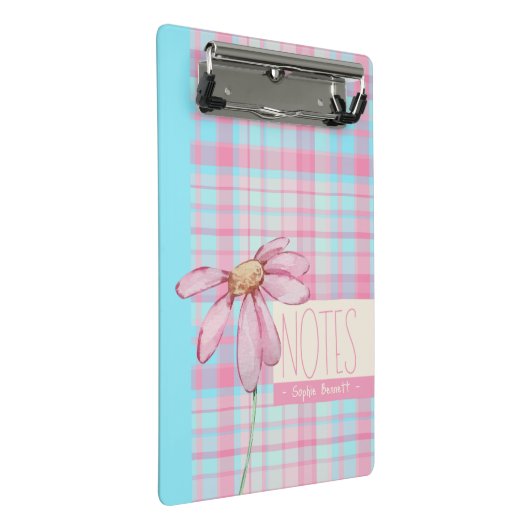 Cute plaid pastel pink Daisy Notes Notebook Mini Klembord (Schuin)