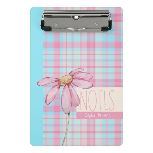 Cute plaid  pastel pink Daisy Notes Notebook  Mini Klembord (Voorkant)