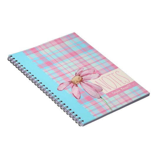 Cute plaid pastel pink Daisy Notes Notebook Notitieboek (Rechterzijde)