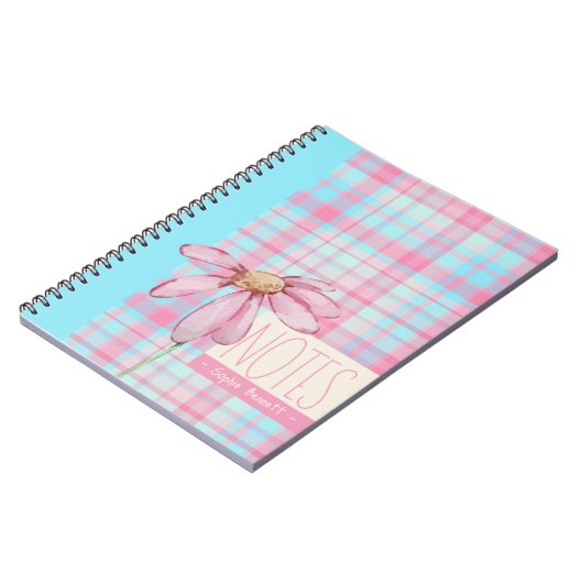 Cute plaid  pastel pink Daisy Notes Notebook  Notitieboek (Linkerzijde)