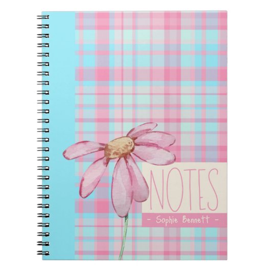 Cute plaid  pastel pink Daisy Notes Notebook  Notitieboek (Voorkant)