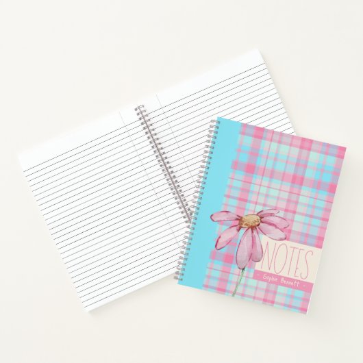 Cute plaid  pastel pink Daisy Notes Notebook  Notitieboek (Binnen)