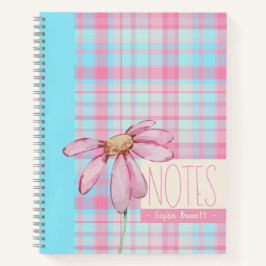 Cute plaid  pastel pink Daisy Notes Notebook  Notitieboek