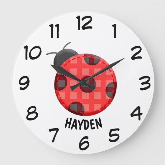 Cute Plaid Red Ladybug Personalized Kinderen Grote Klok (Voorkant)