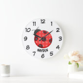 Cute Plaid Red Ladybug Personalized Kinderen Grote Klok (Huis)