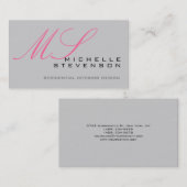 Cute Plain Gray Pink Monogram Visitekaartje (Voorkant / Achterkant)