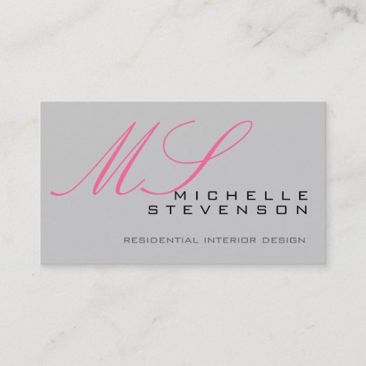 Cute Plain Gray Pink Monogram Visitekaartje (Voorkant)