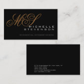 Cute Plain Grey Black Monogram Visitekaartje (Voorkant / Achterkant)