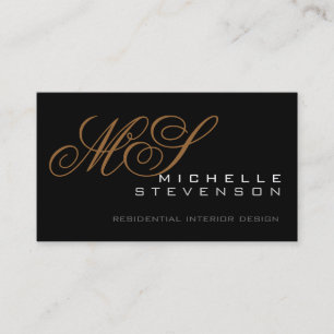 Cute Plain Grey Black Monogram Visitekaartje