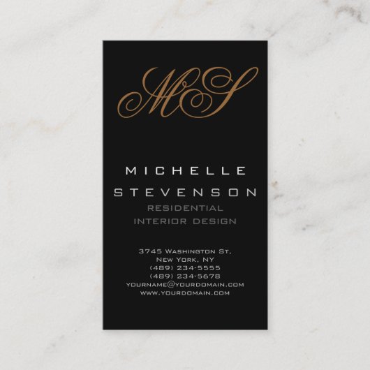 Cute Plain Grey Black Monogram Visitekaartje (Voorkant)