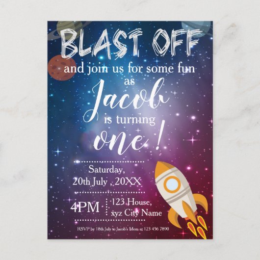 Cute Planet Rocket Space Galaxy Thapy Birthday Briefkaart (Voorkant)