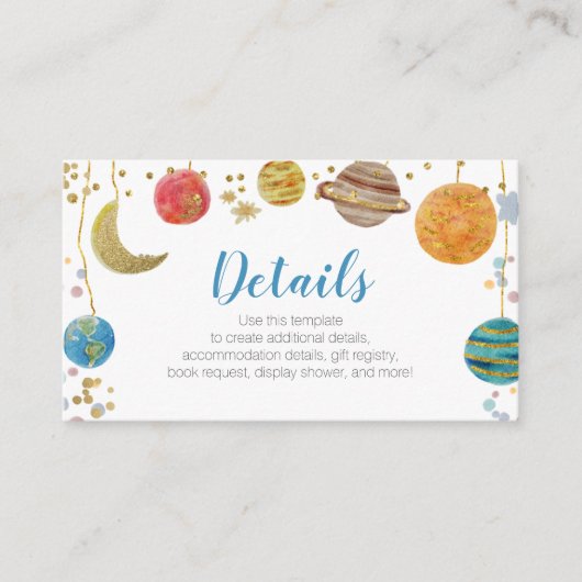 Cute Planets Buitenspace Baby shower Gold Glitter Informatiekaartje (Voorkant)
