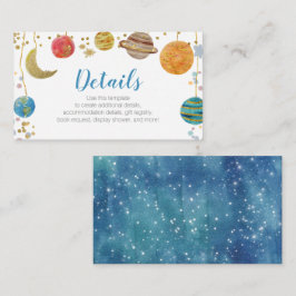 Cute Planets Buitenspace Baby shower Gold Glitter Informatiekaartje
