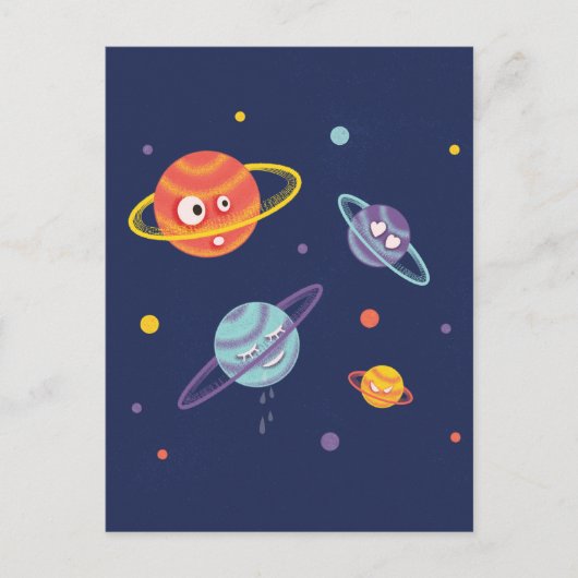 Cute Planets Cartoon Space Kinder Briefkaart (Voorkant)