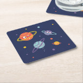 Cute Planets Cartoon Space Kinder Kartonnen Onderzetters (Schuin)