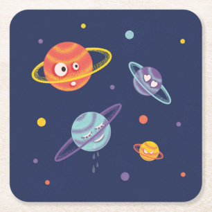 Cute Planets Cartoon Space Kinder Kartonnen Onderzetters