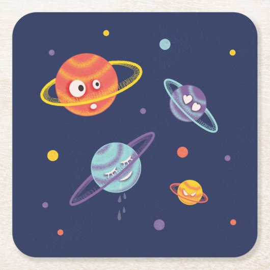 Cute Planets Cartoon Space Kinder Kartonnen Onderzetters (Voorkant)