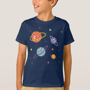 Cute Planets Cartoon Space Kinder T-shirt