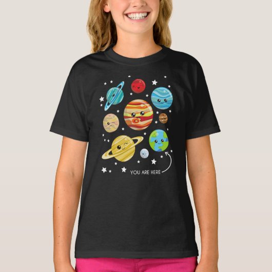 Cute Planets, Kawaii Planets, Space, Cosmos, Sterr T-shirt (Voorkant)