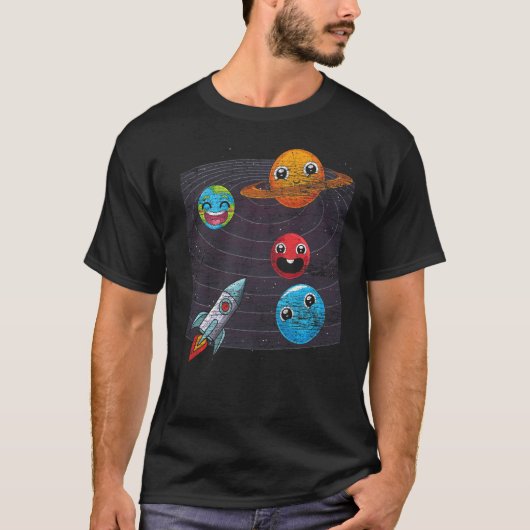 Cute Planets Rocket Universe Astronomer Space Astr T-shirt (Voorkant)
