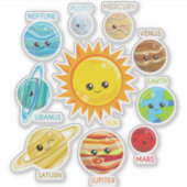 Cute Planets, Solar System, Space, Cosmos, Galaxy Sticker (Voorkant)