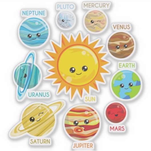 Cute Planets, Solar System, Space, Cosmos, Galaxy Sticker (Voorkant)