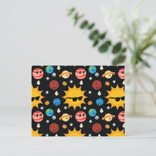 Cute Planets Space Pattern Briefkaart (Staand voorkant)
