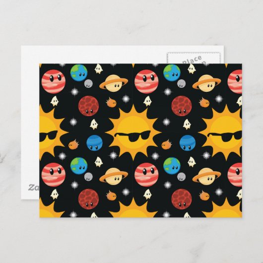 Cute Planets Space Pattern Briefkaart (Voorkant / Achterkant)