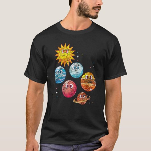 Cute Planets Sun Buitenste Space Travel T-shirt (Voorkant)