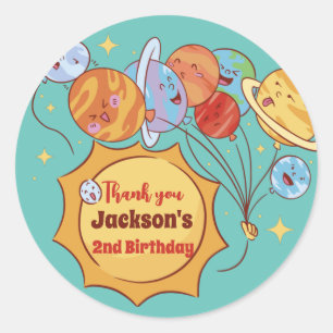 Cute Planets Sun Galaxy Kids Birthday Party Ronde Sticker
