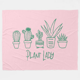 Cute Plant Lady Funny Cactus Quote in Pink Green Fleece Deken