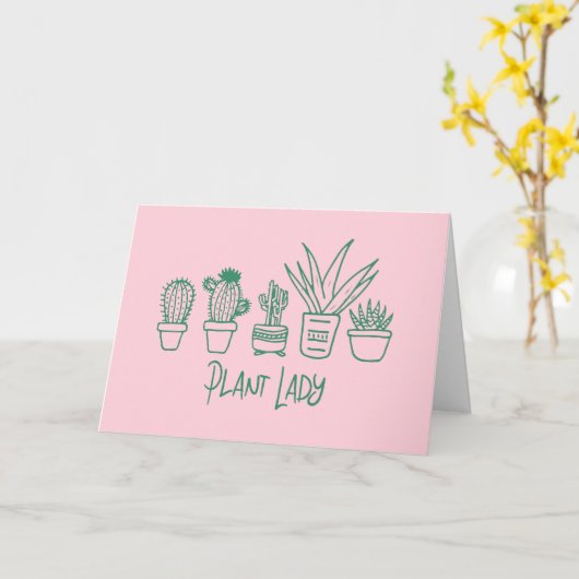 Cute Plant Lady Funny Cactus Quote in Pink Green Kaart (Gele Bloem)