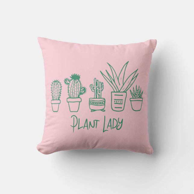 Cute Plant Lady Funny Cactus Quote in Pink Green Kussen (Voorkant)