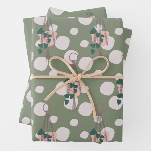 Cute Plant Macrame Scatered Dot Patroon Inpakpapier Vel (In situ)