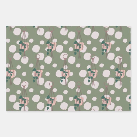 Cute Plant Macrame Scatered Dot Patroon Inpakpapier Vel (Voorkant)