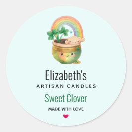 Cute Planter met Rainbow & Clover Candle Business Ronde Sticker
