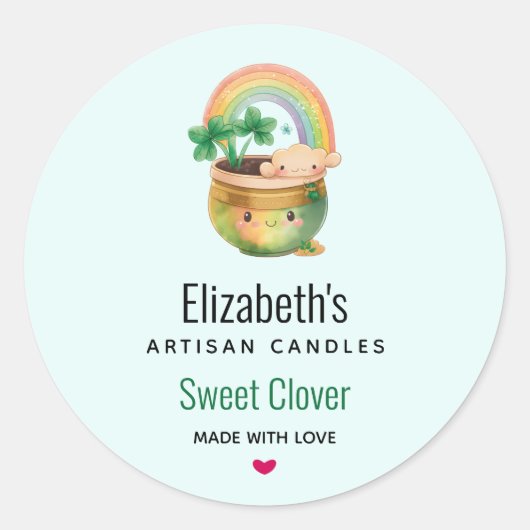 Cute Planter met Rainbow & Clover Candle Business Ronde Sticker (Voorkant)