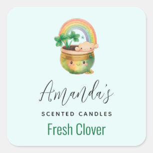 Cute Planter met Regenboog en Clover Candle Biz Vierkante Sticker