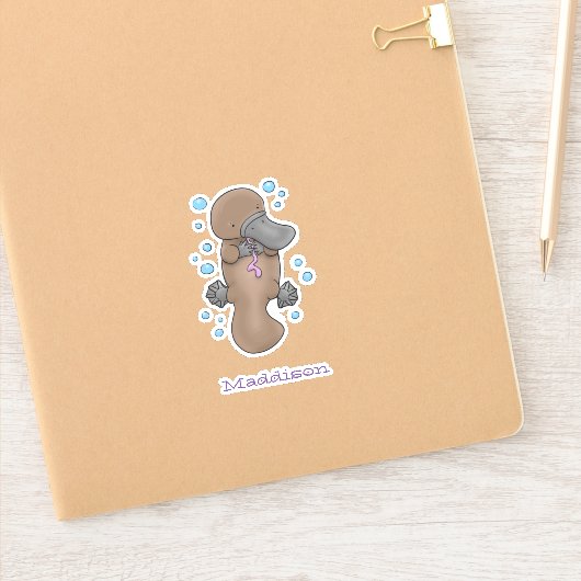 Cute platypus baby zwemmen, illustratie cartoon sticker (Notitieboek)